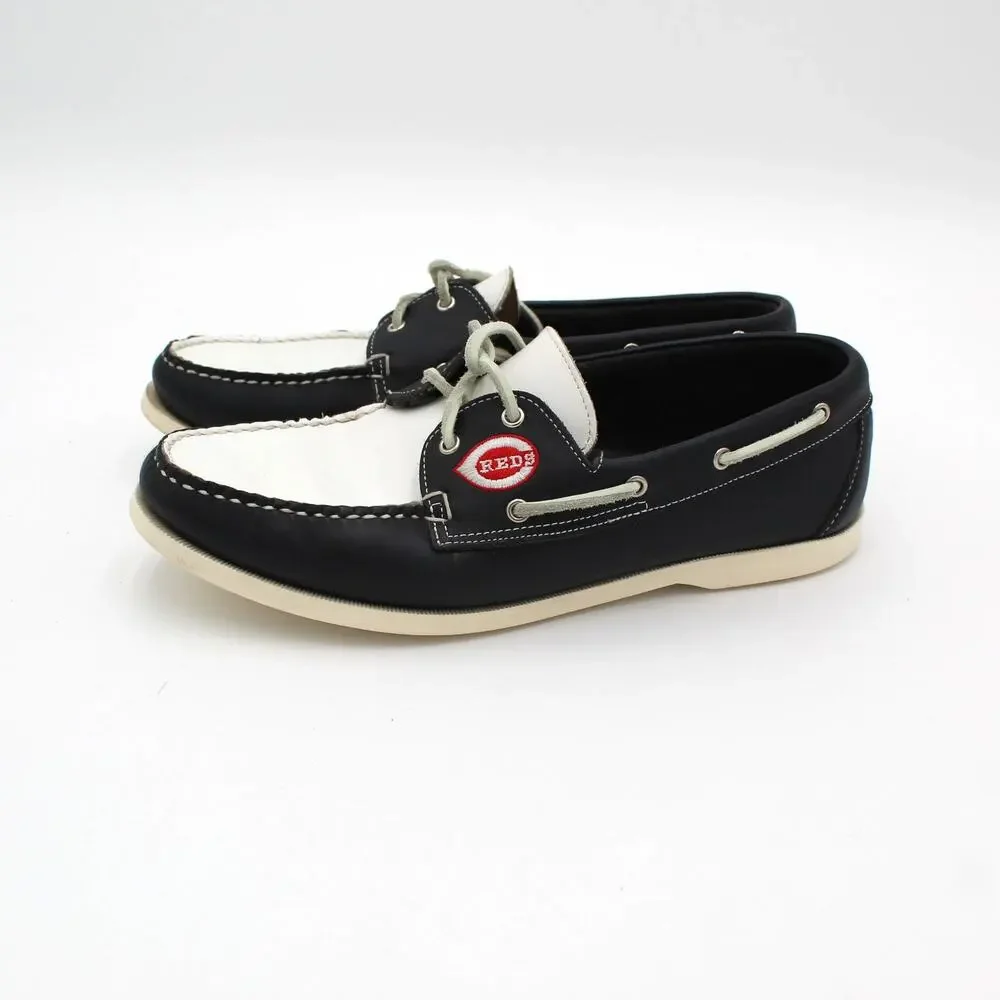 Allen Edmonds Cincinnati Reds Boat Shoes Mens 10.5 3E Wide Navy Leather MLB